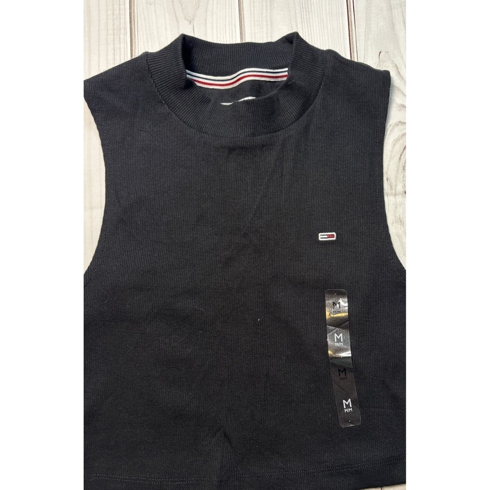 Tommy Jeans Women Ribbed Mock Neck Crop Tank Top Blue Medium NWT
